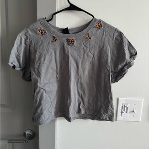 Gray Butterfly Embellished Women's Top